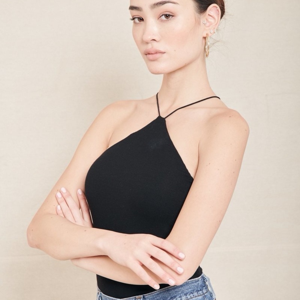 Enza Costa Black One-Shoulder Halter Camisole